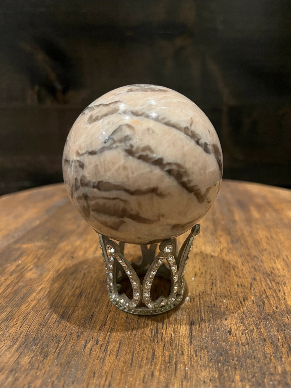 Peach Moonstone Sphere with Smokey Quartz inclusions